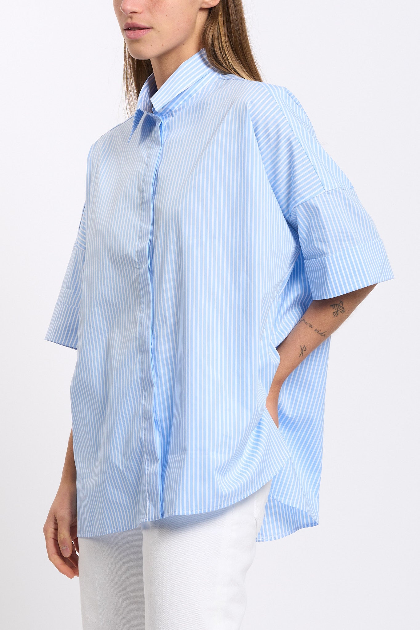 Fay Camicia Over a Righe Azzurro Donna-4