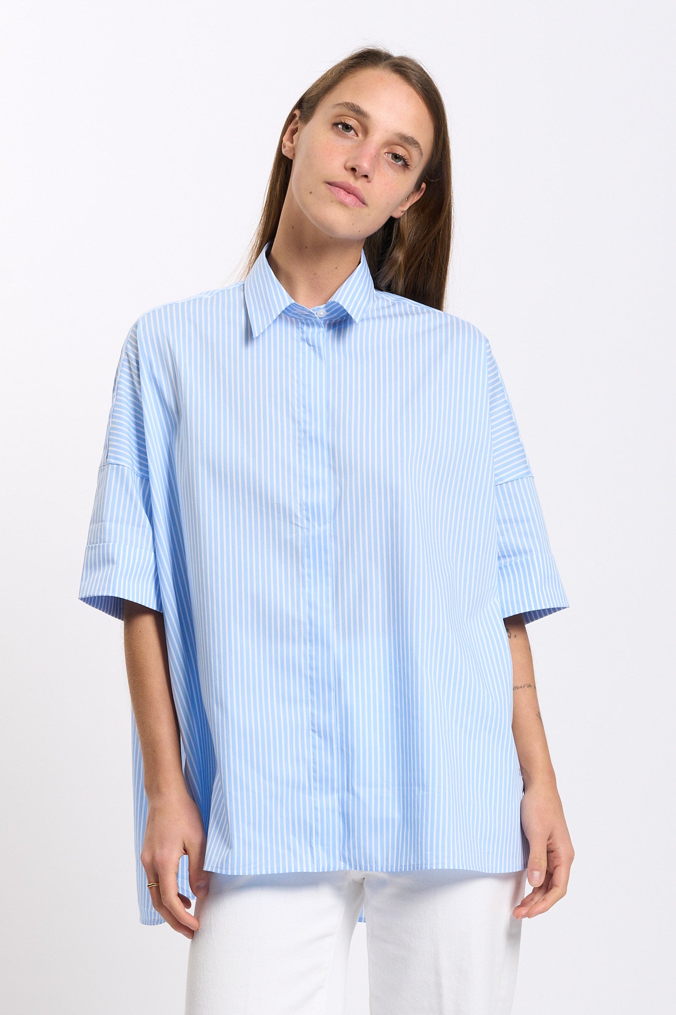 Fay Camicia Over a Righe Azzurro Donna-3
