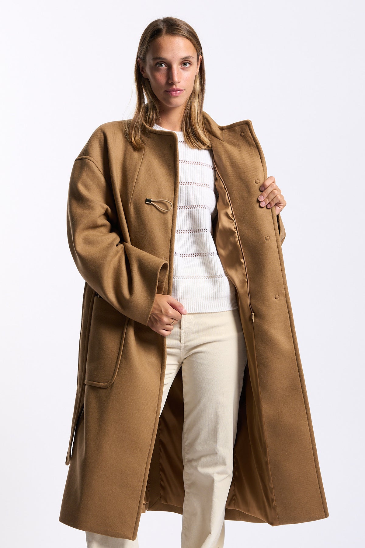 Fay Cappotto Lungo Toggle Coat Beige Donna-10