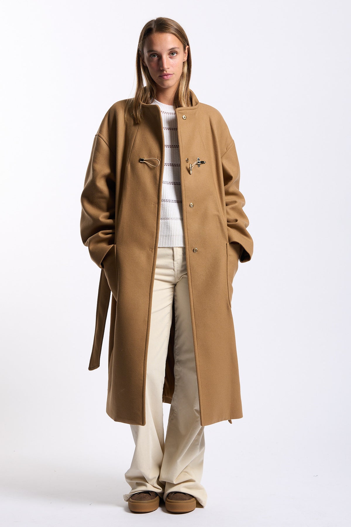 Fay Cappotto Lungo Toggle Coat Beige Donna-11