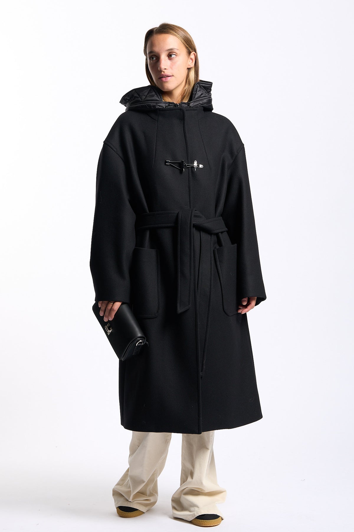 Fay Women's Black Long Toggle Coat-1