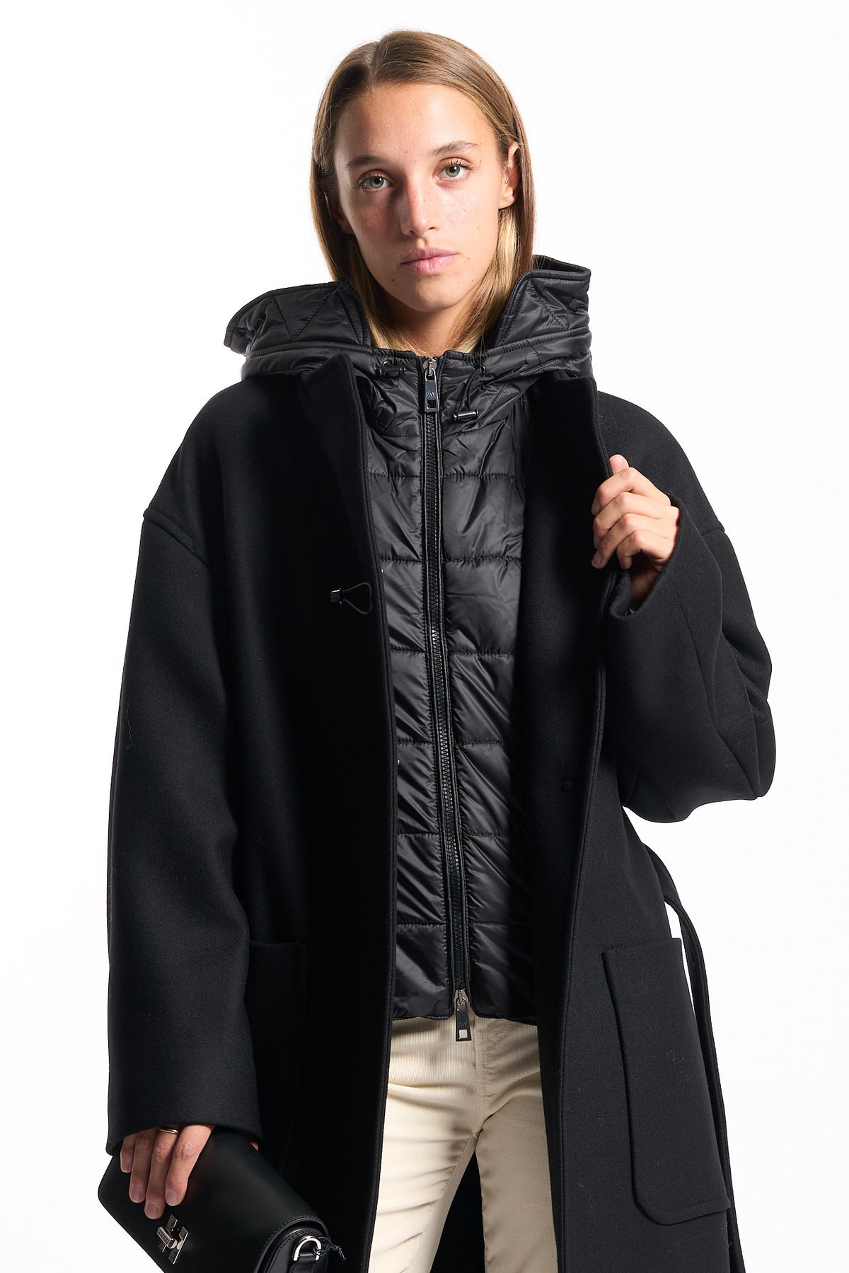 Fay Women's Black Long Toggle Coat-2