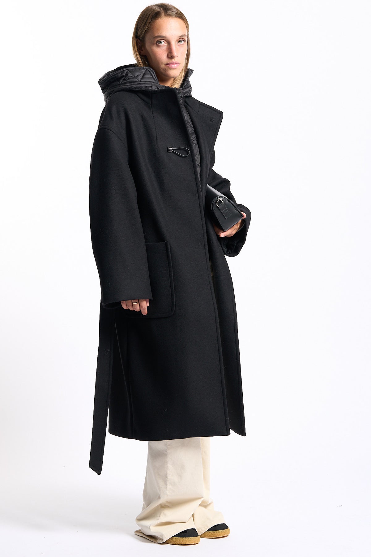 Fay Women's Black Long Toggle Coat-4
