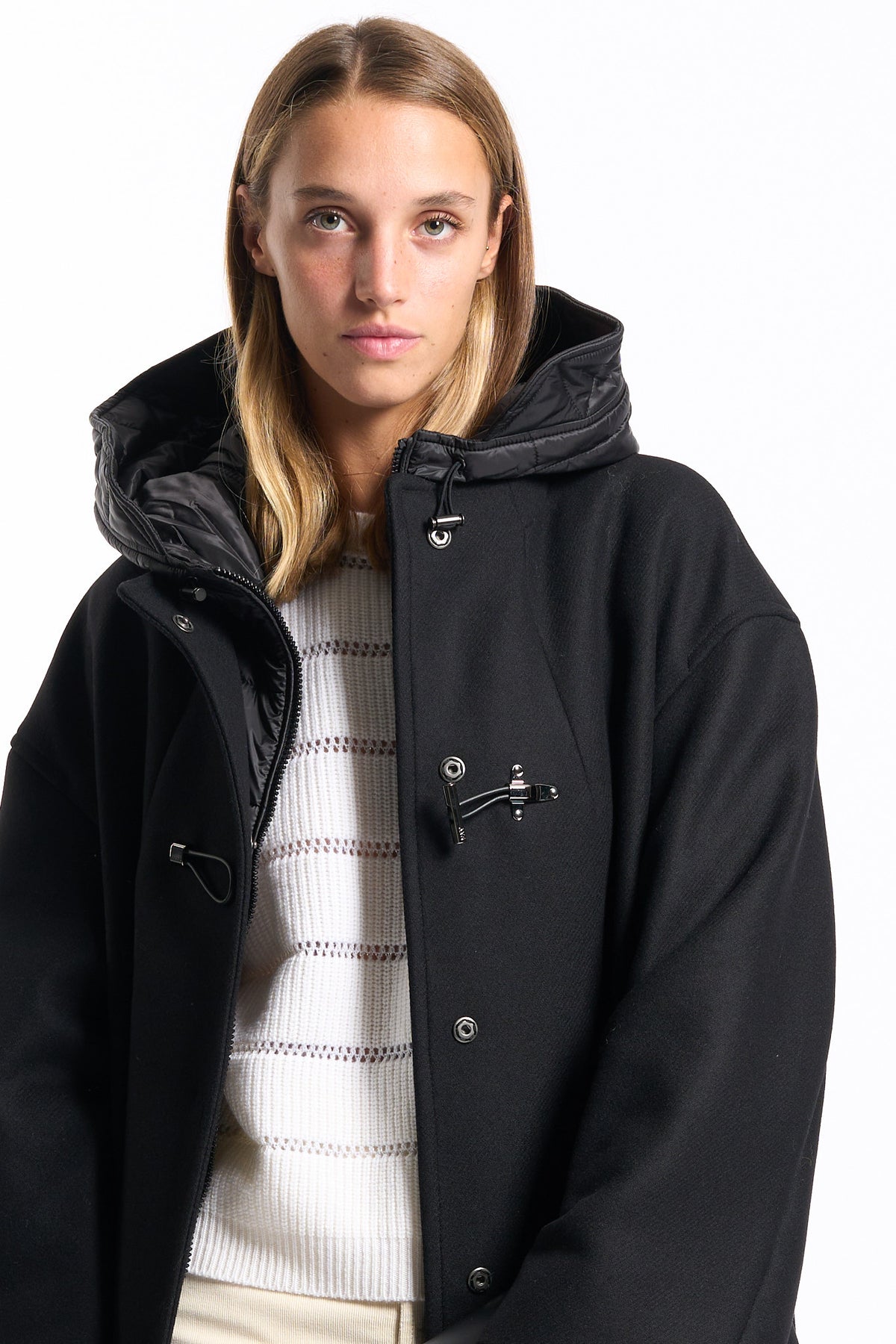 Fay Women's Black Long Toggle Coat-3