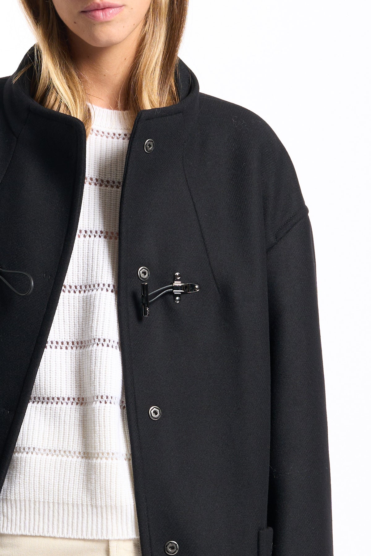 Fay Women's Black Long Toggle Coat-6
