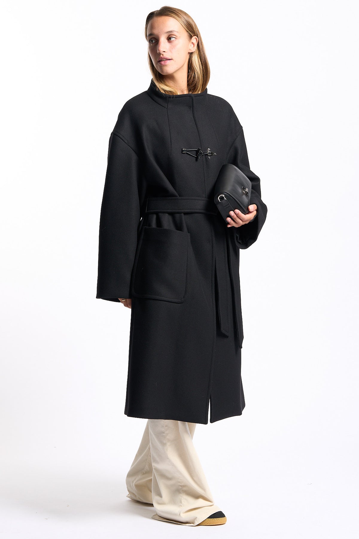 Fay Women's Black Long Toggle Coat-7