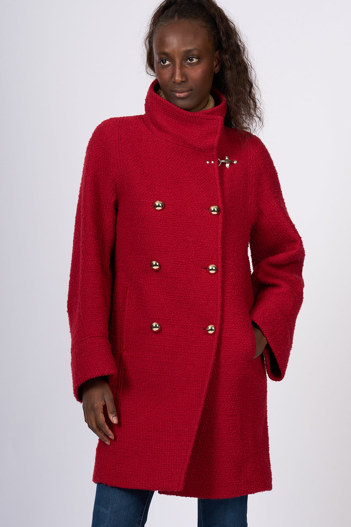 Fay Red Bouclè Wool Egg Coat for Women-2