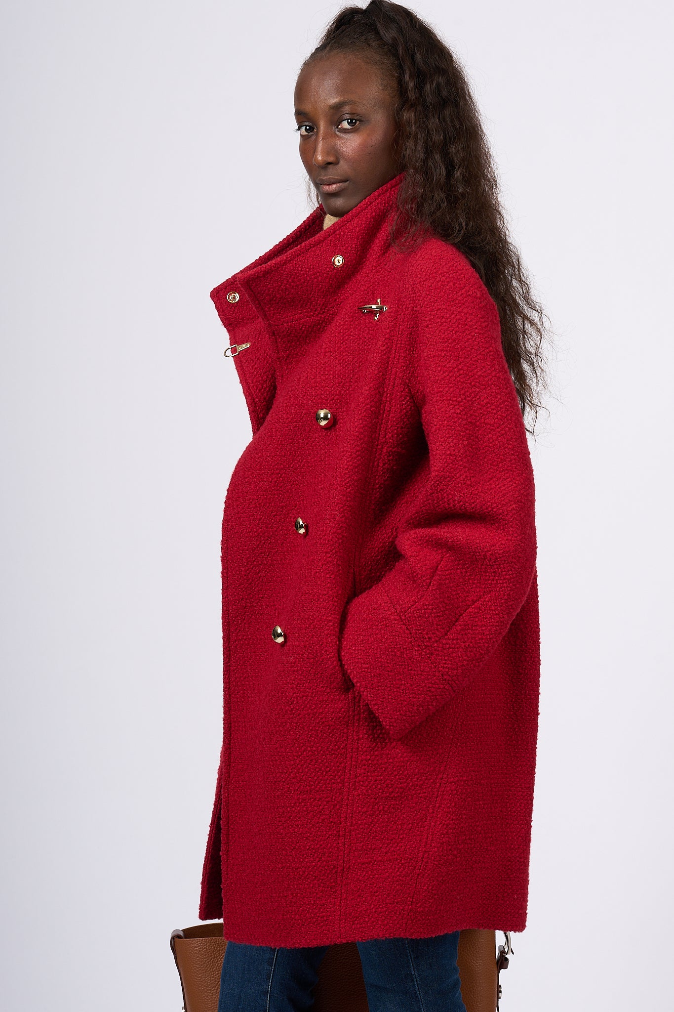 Fay Red Bouclè Wool Egg Coat for Women-5