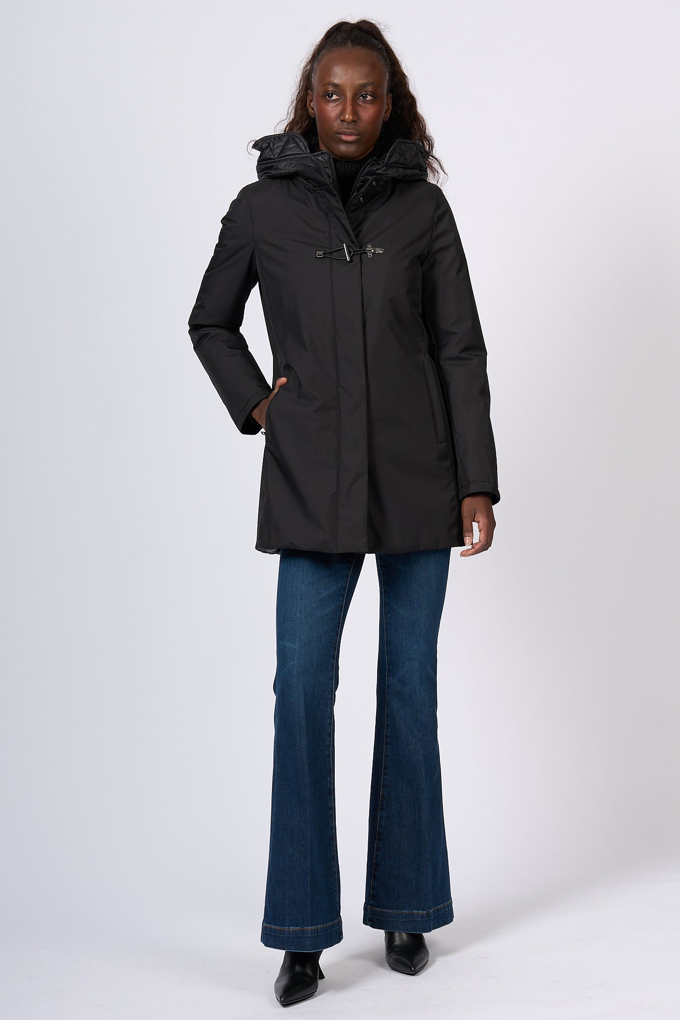 Fay Giaccone Toggle Coat in Nylon Nero Donna-3