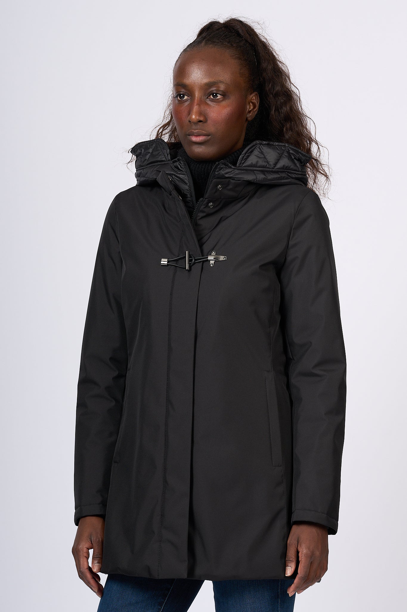 Fay Giaccone Toggle Coat in Nylon Nero Donna-9