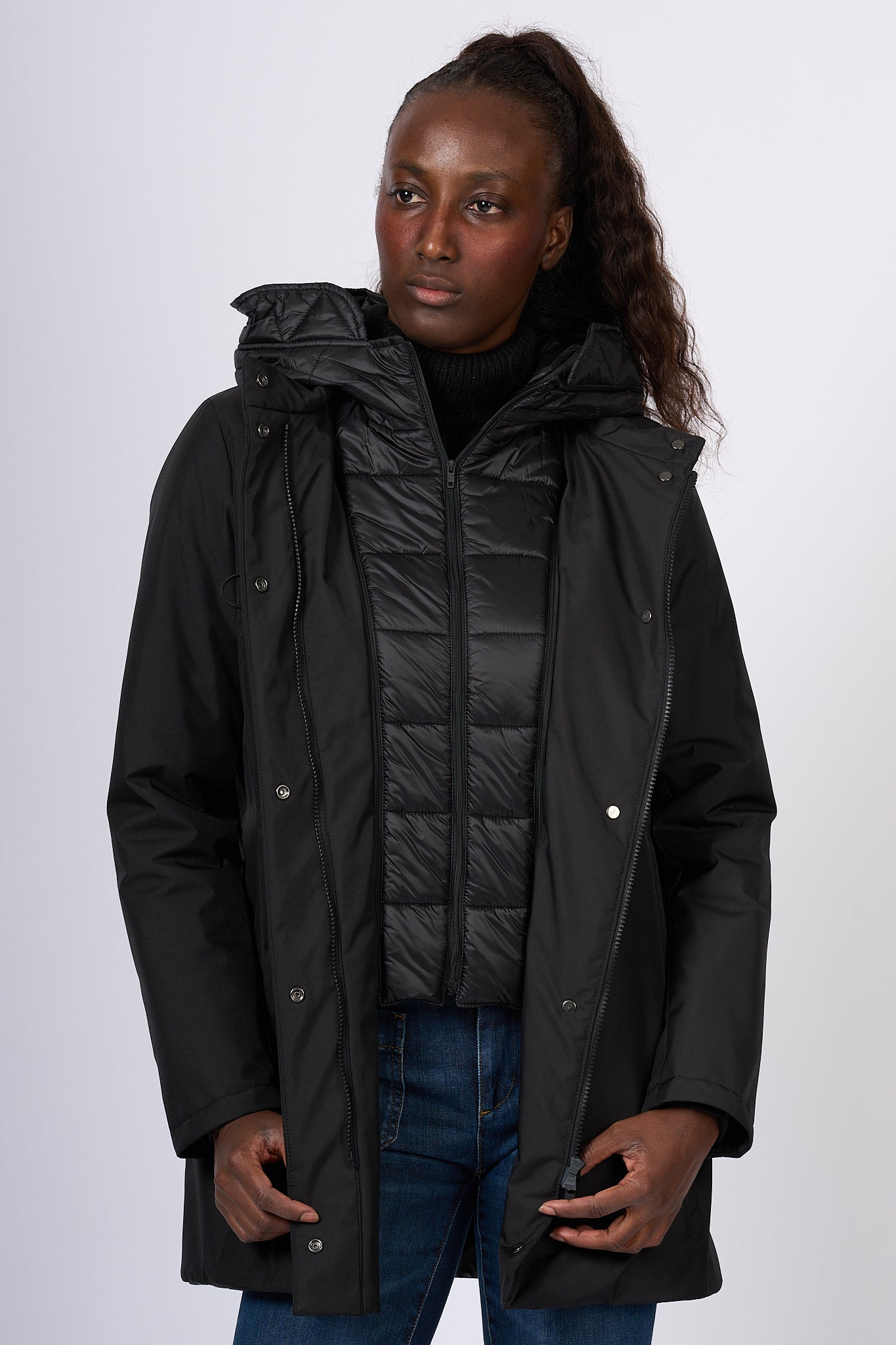 Fay Giaccone Toggle Coat in Nylon Nero Donna-7