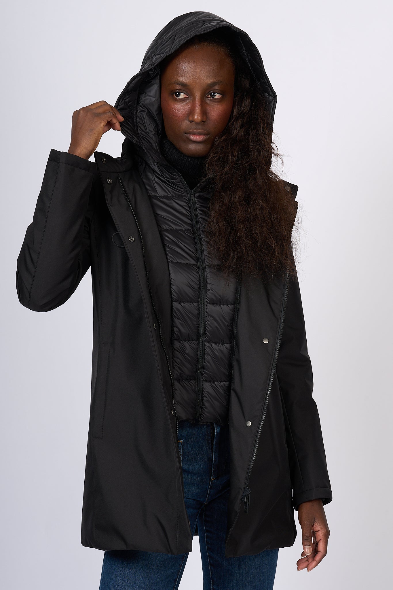 Fay Giaccone Toggle Coat in Nylon Nero Donna-1