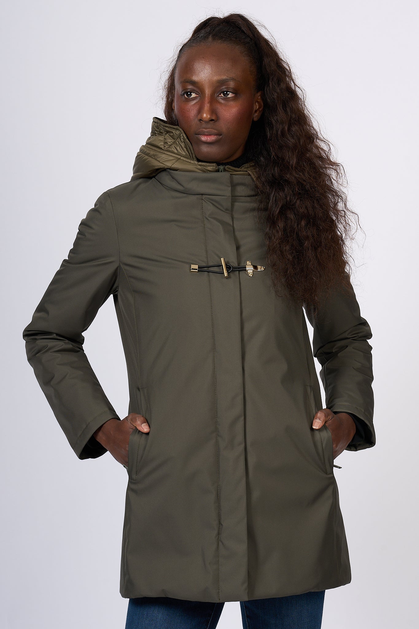 Fay Giaccone Toggle Coat in Green Nylon Women-2