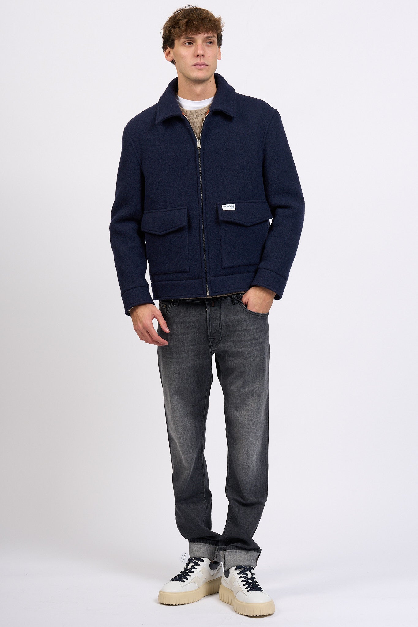 Fay Truck Jkt in Panno Blu Navy Uomo-4