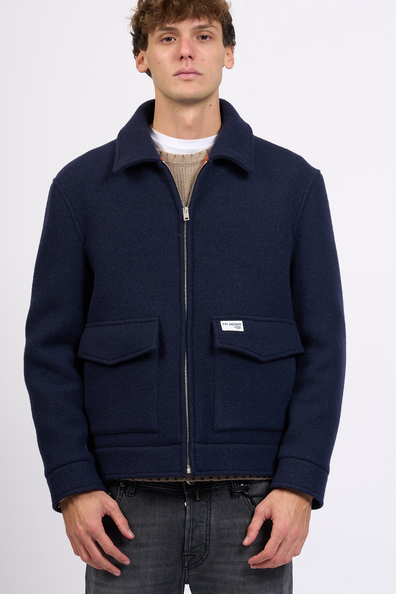 Fay Truck Jkt in Panno Blu Navy Uomo-5