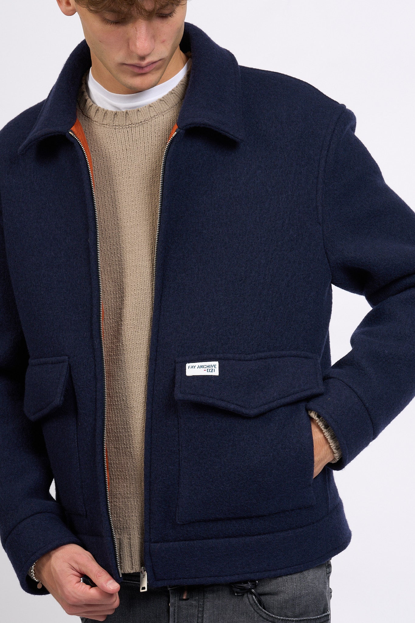 Fay Truck Jkt in Panno Blu Navy Uomo-8