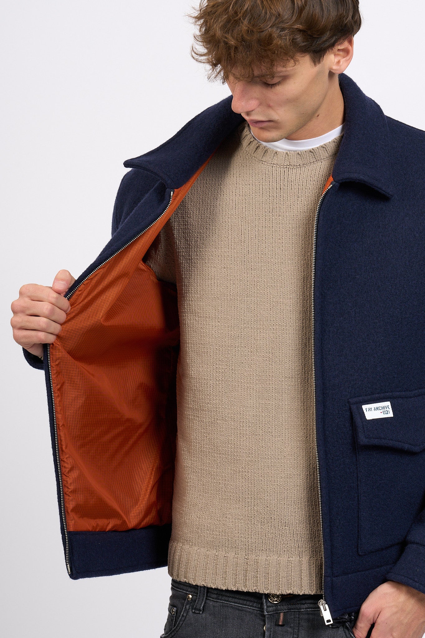 Fay Truck Jkt in Panno Blu Navy Uomo-3