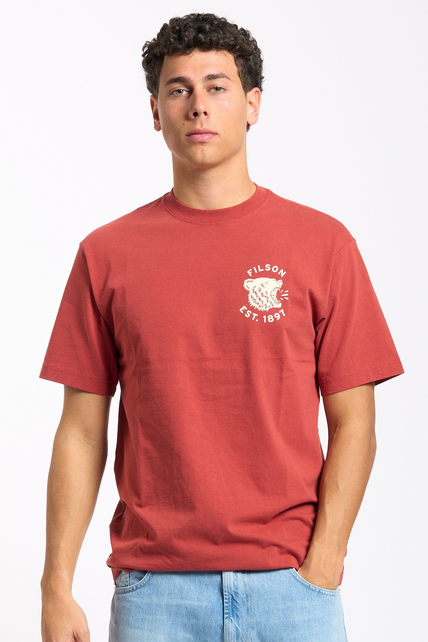 Filson T-Shirt Stampa Orso Retro Rosso Uomo-3