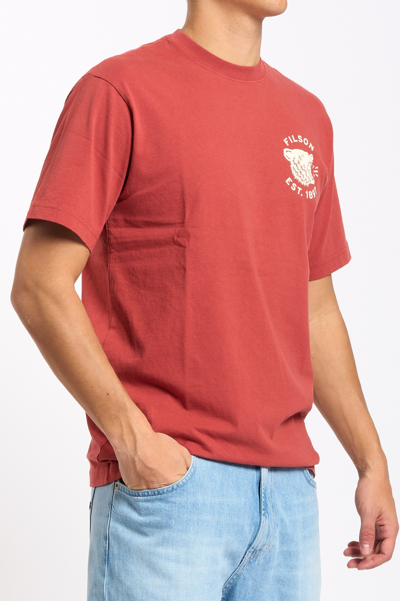 Filson T-Shirt Stampa Orso Retro Rosso Uomo-5