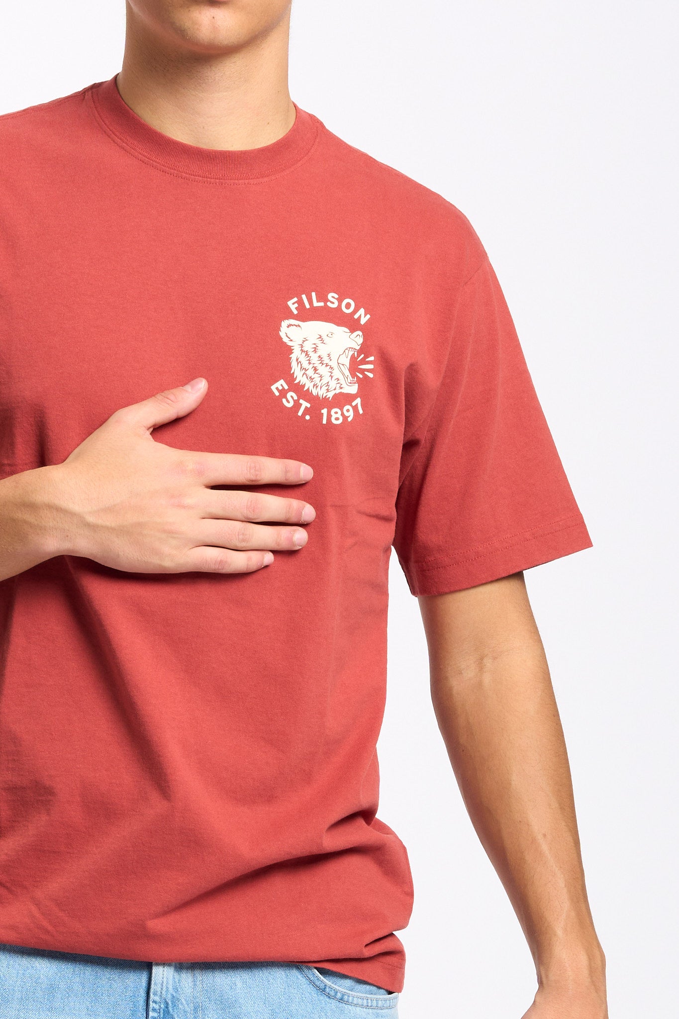 Filson T-Shirt Stampa Orso Retro Rosso Uomo-6