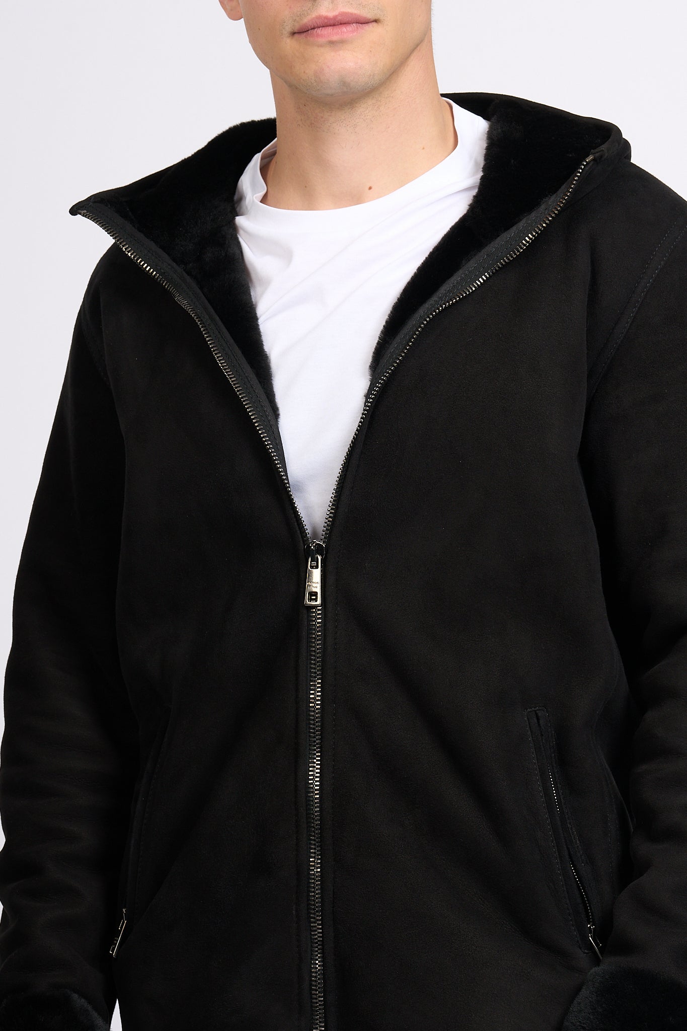 Giorgio Brato Men's Black Sheepskin Hooded Sweatshirt-2