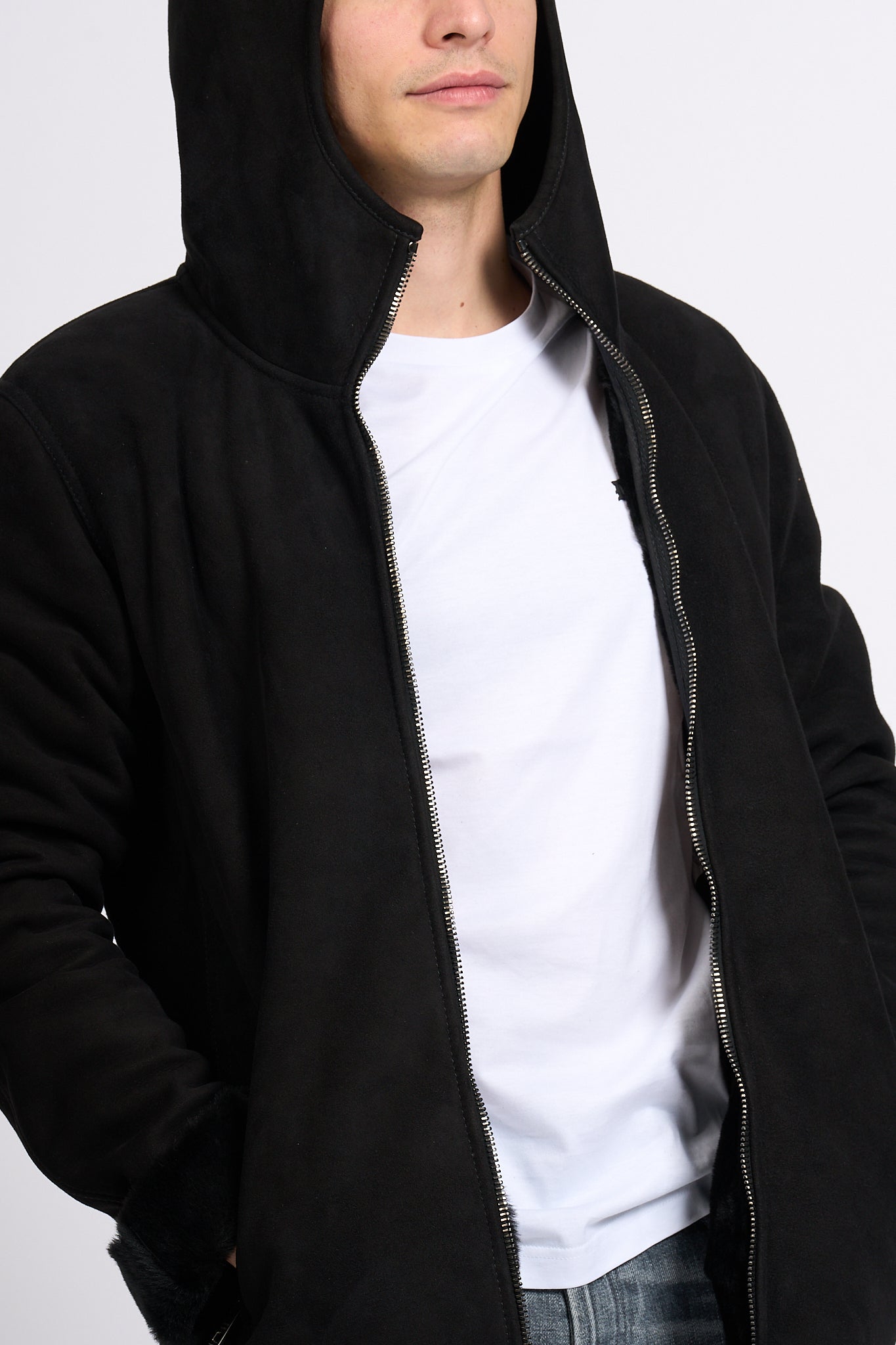 Giorgio Brato Men's Black Sheepskin Hooded Sweatshirt-6