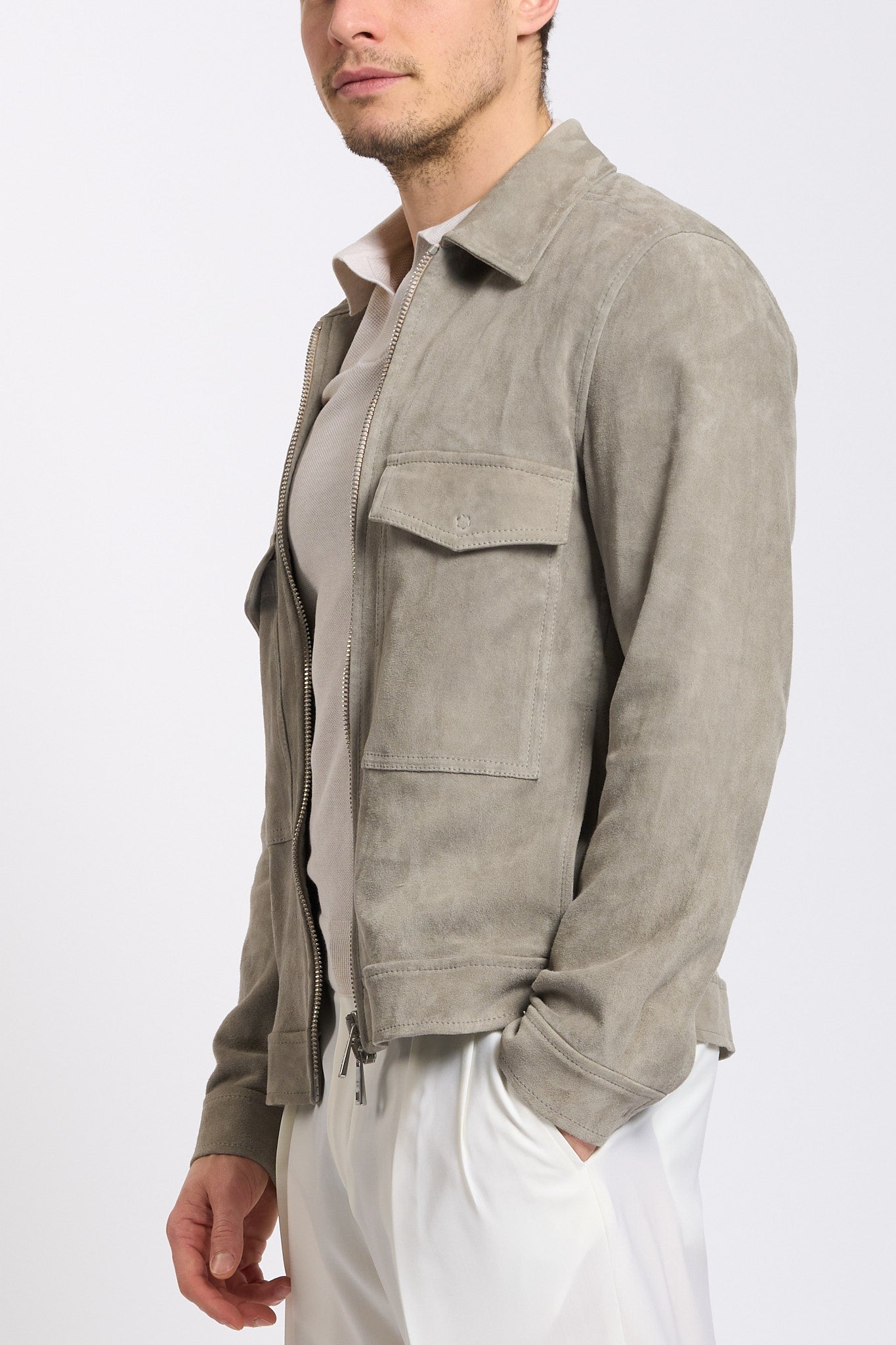 Giorgio Brato Giacca Pilot in Suede Sabbia Uomo-6