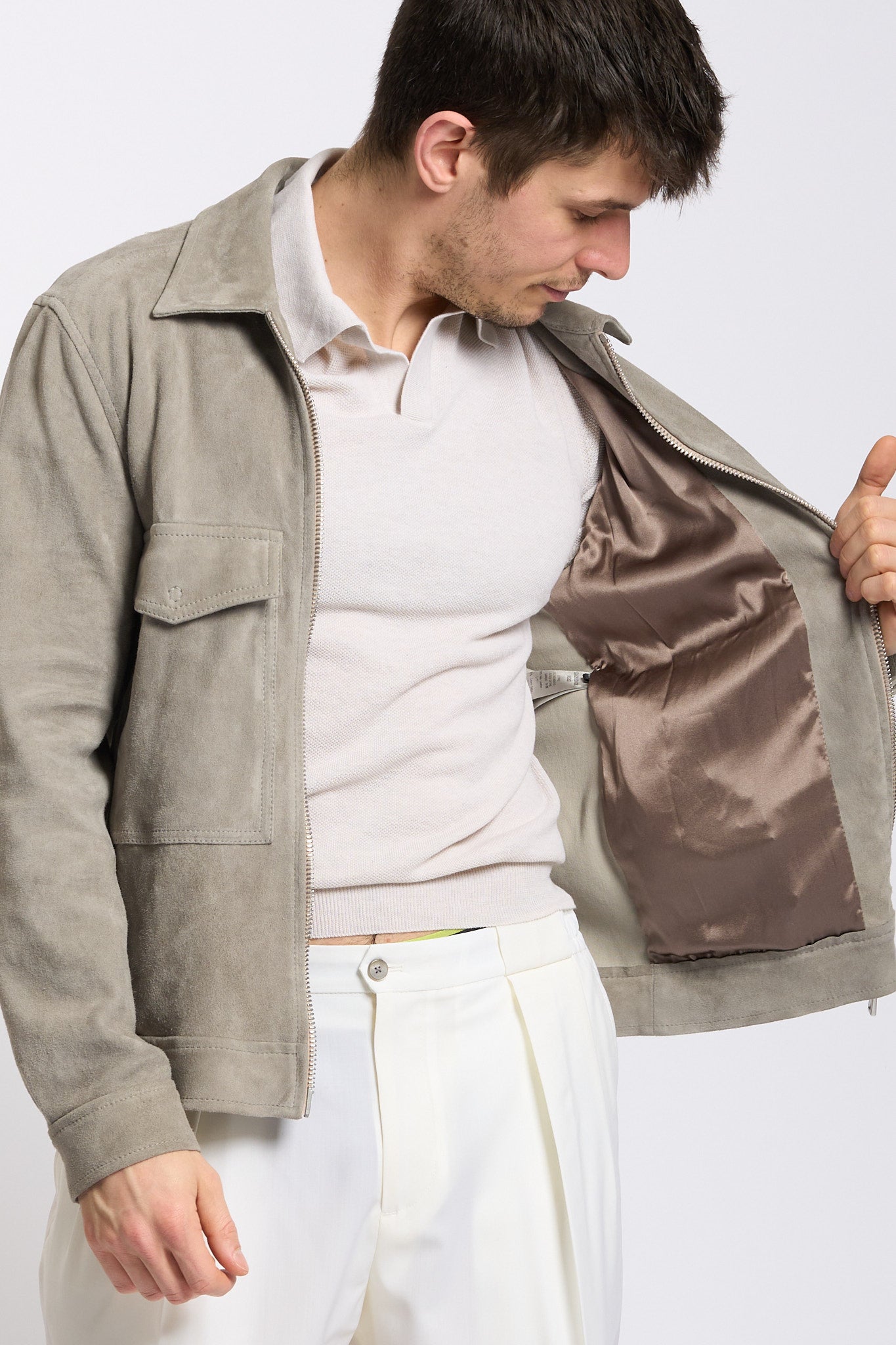 Giorgio Brato Giacca Pilot in Suede Sabbia Uomo-7