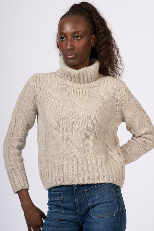 Gran Sasso Beige Braided Turtleneck Women