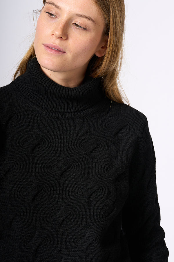 Gran Sasso Cable Turtleneck Black Women-2