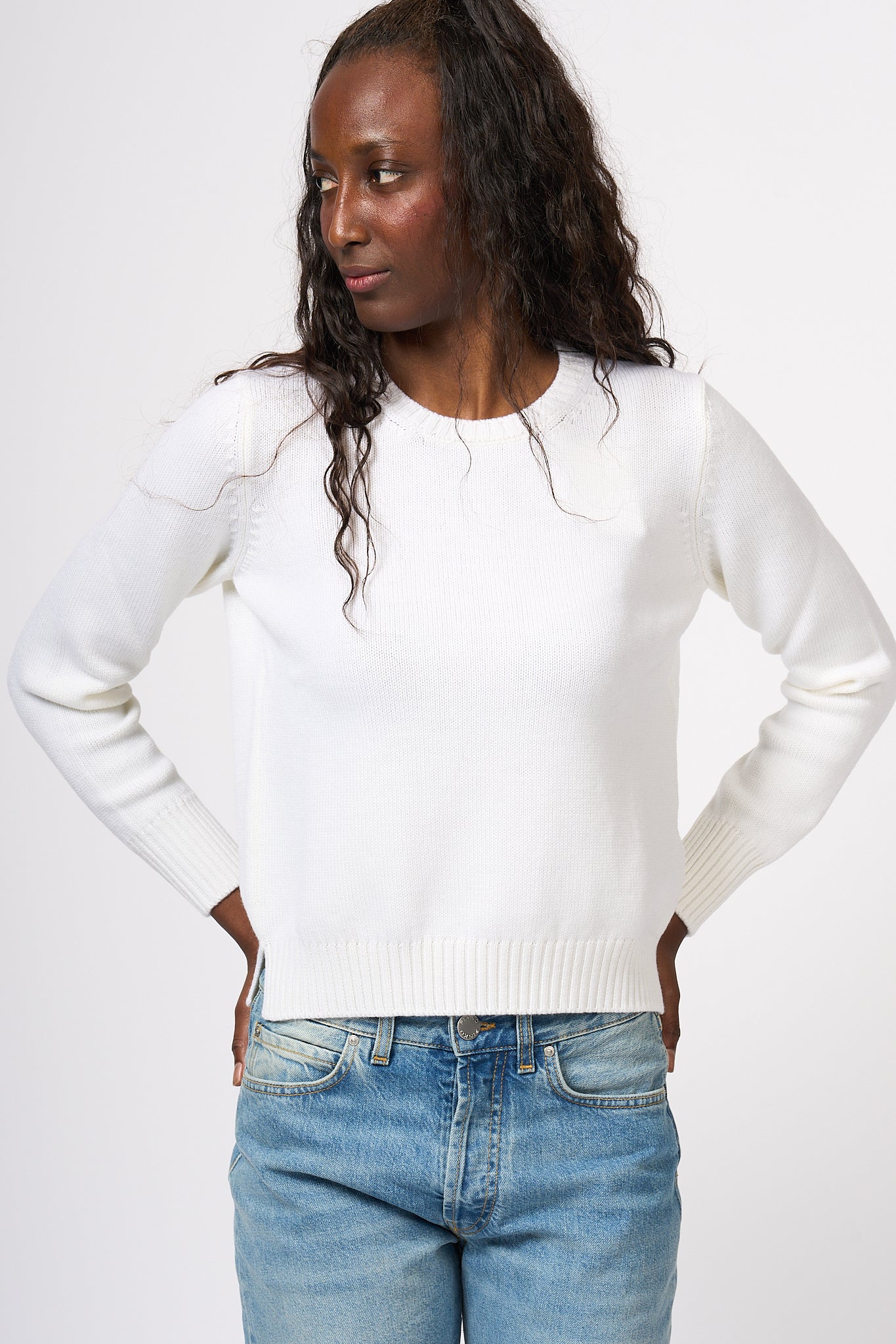 Gran Sasso Women's Cream Crewneck Sweater-3