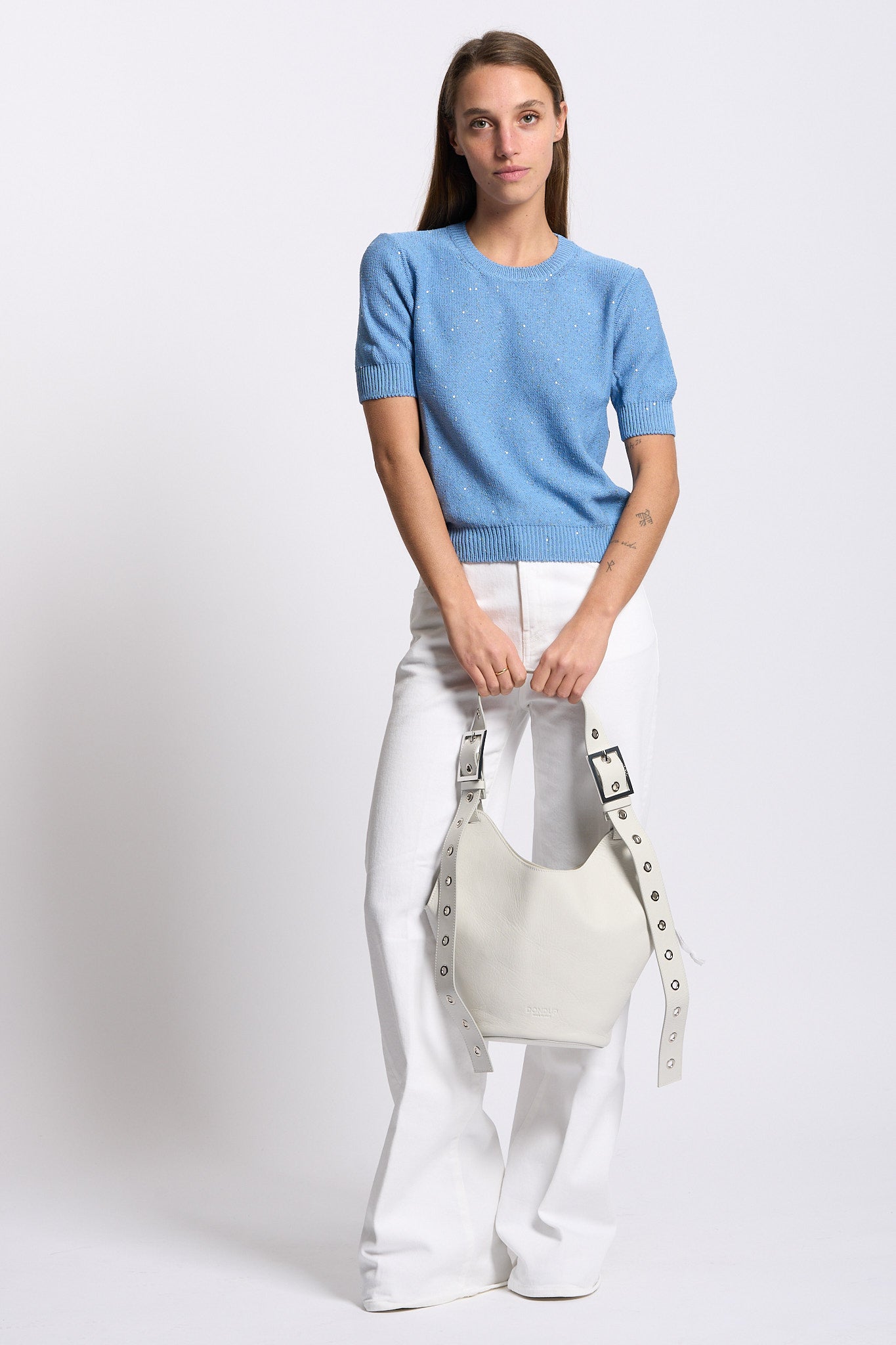 Gran Sasso Maglia Micro Paillettes Azzurro Donna-3