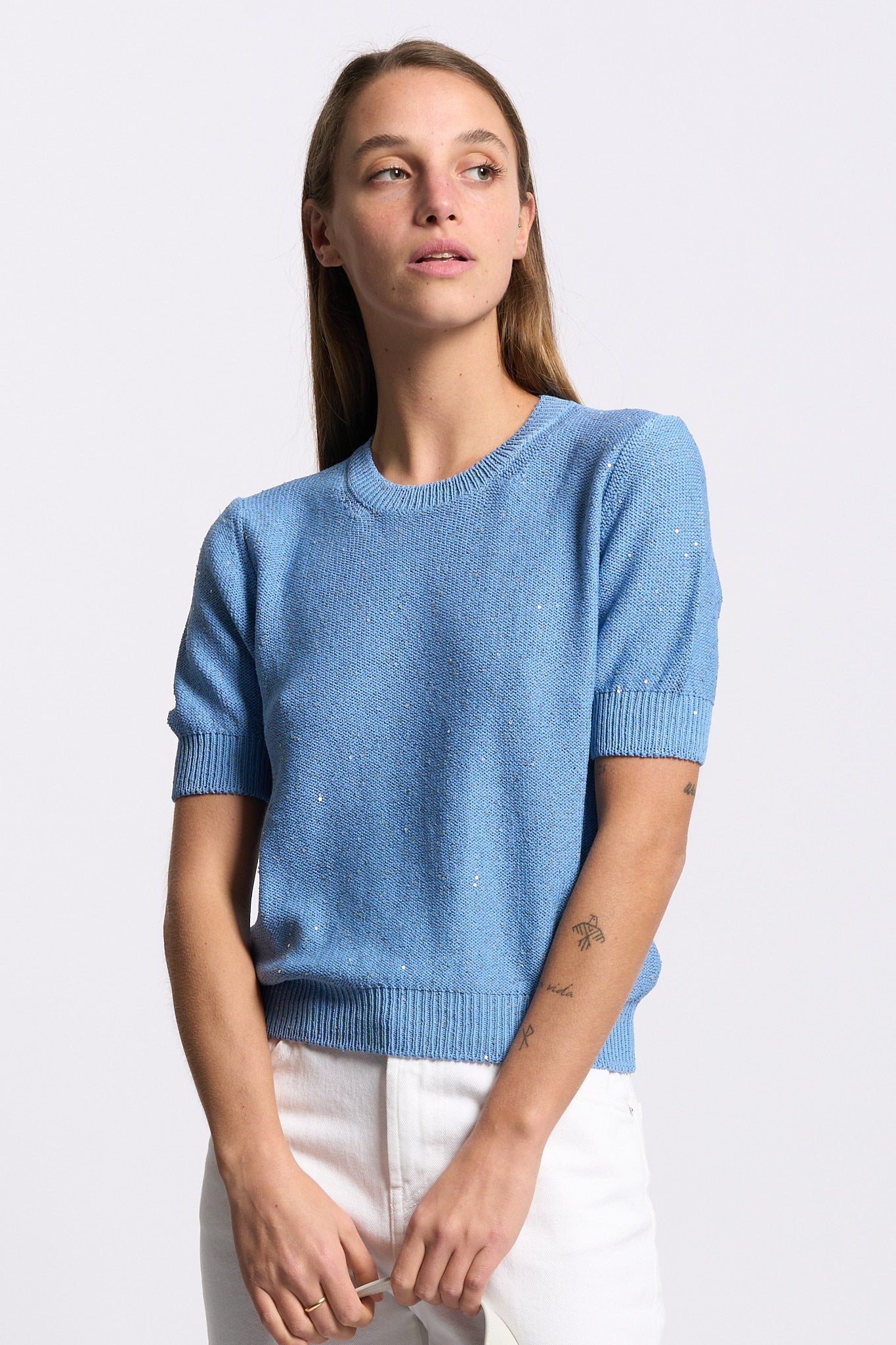 Gran Sasso Maglia Micro Paillettes Azzurro Donna-4