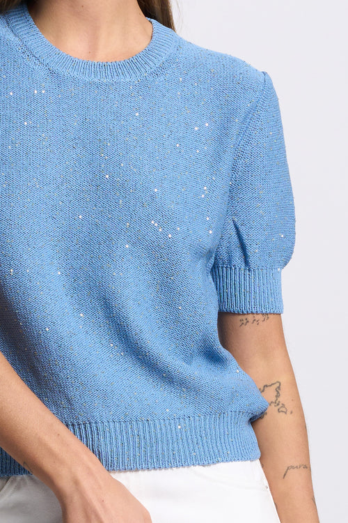 Gran Sasso Maglia Micro Paillettes Azzurro Donna-2