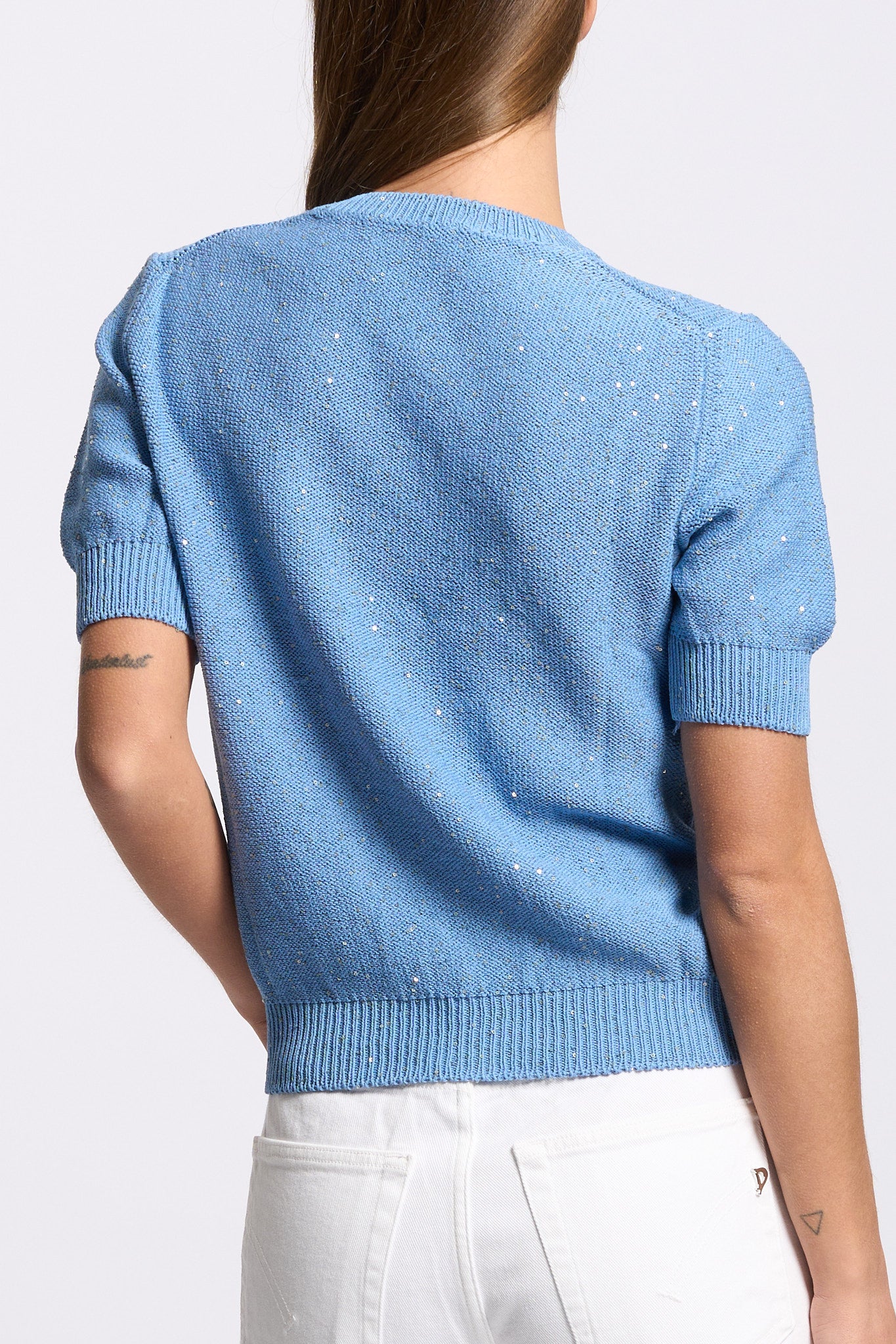 Gran Sasso Maglia Micro Paillettes Azzurro Donna-6