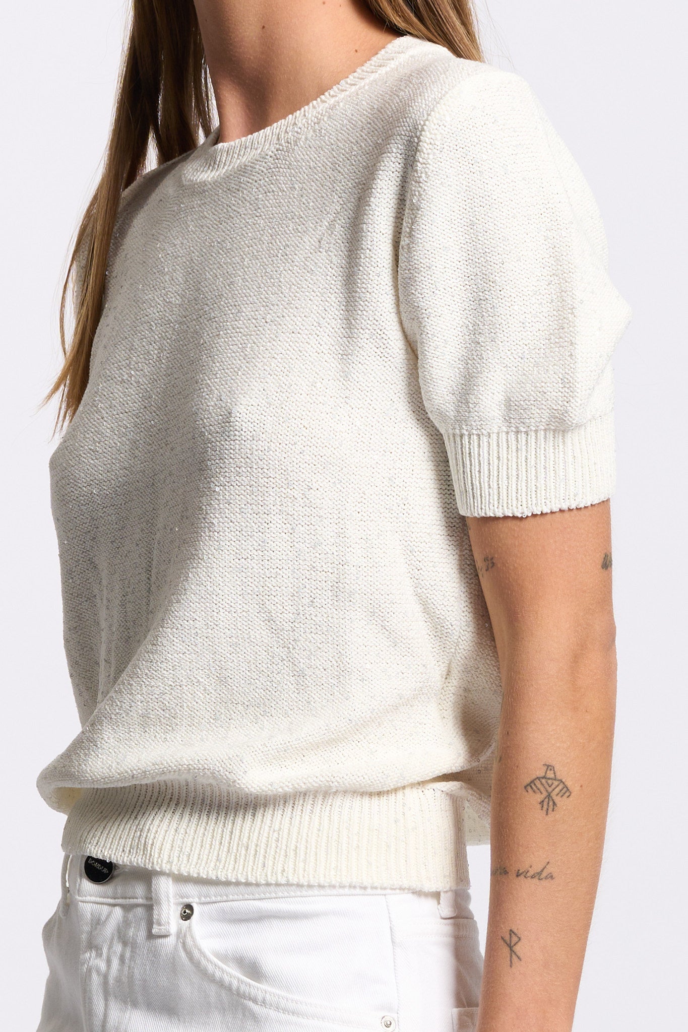 Gran Sasso Maglia Micro Paillettes Latte Donna-3
