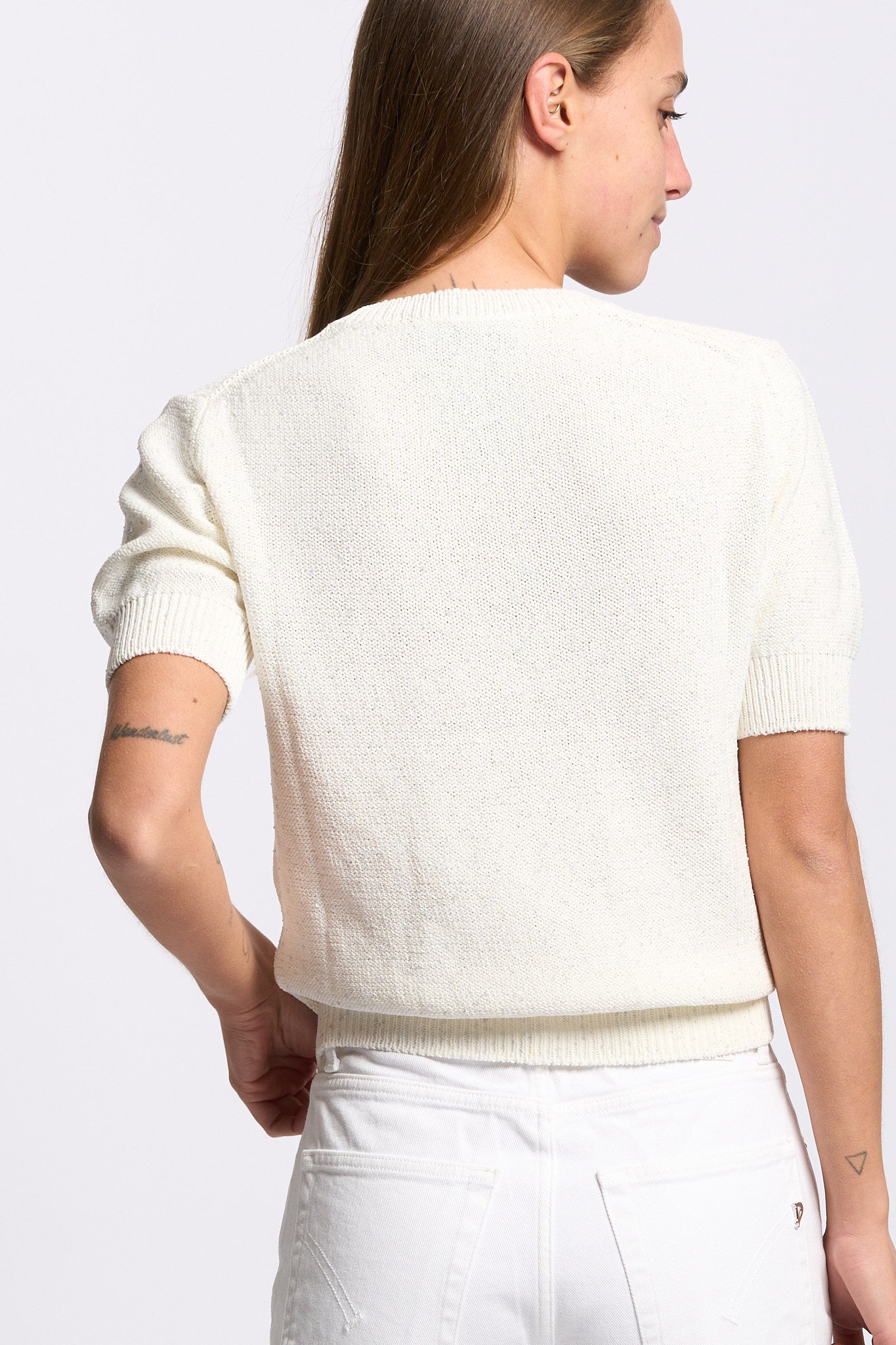 Gran Sasso Maglia Micro Paillettes Latte Donna-5