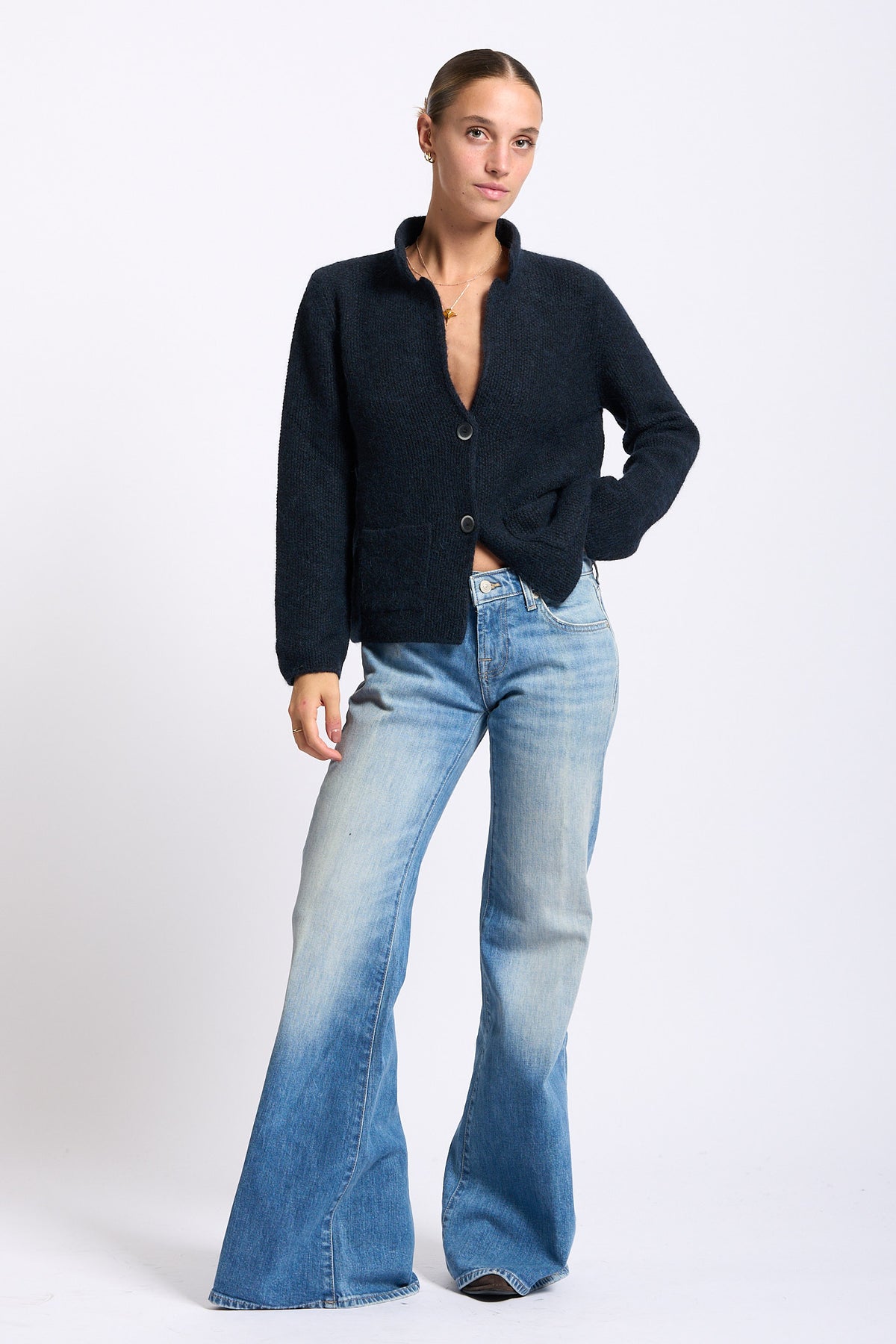 Gran Sasso Giacca Misto Alpaca blu donna in maglia-3