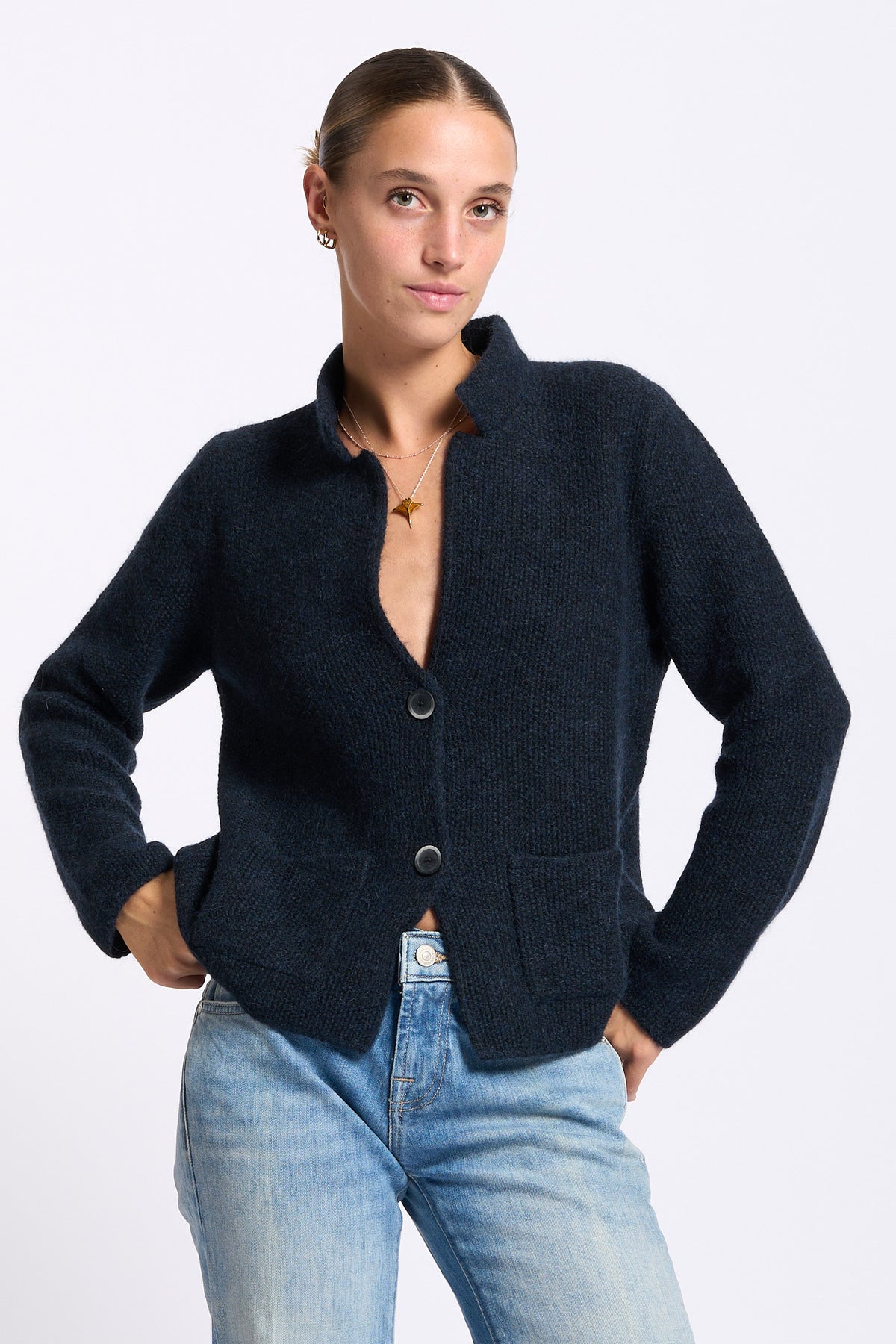 Gran Sasso Giacca Misto Alpaca blu donna in maglia-1