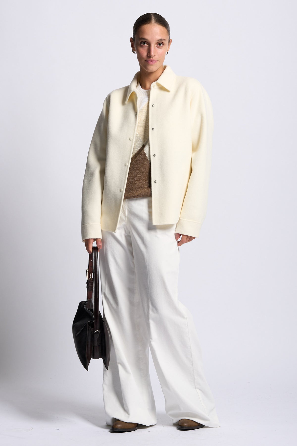 Gran Sasso Girocollo Intarsio Lana e Cashmere Beige/Bianco Donna-6