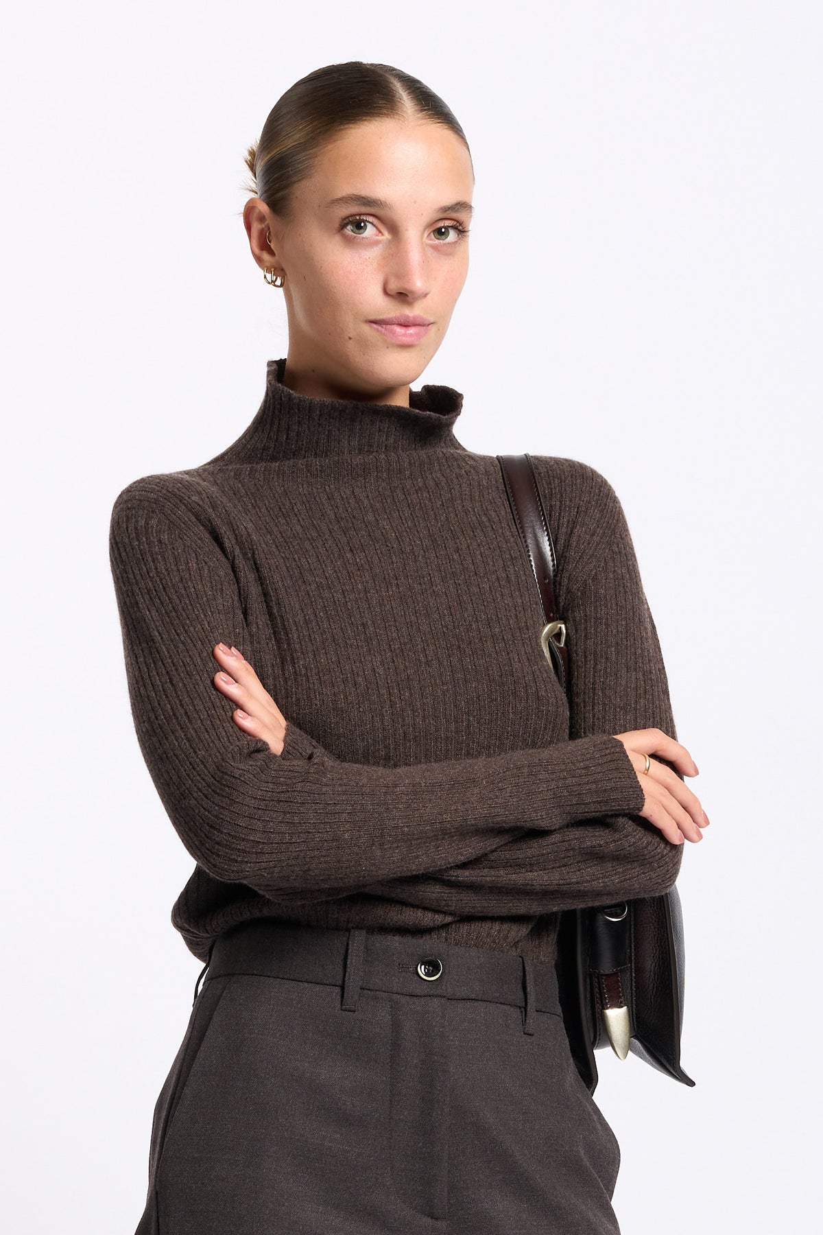 Gran Sasso Lupetto Cashmere Donna a coste marrone-3