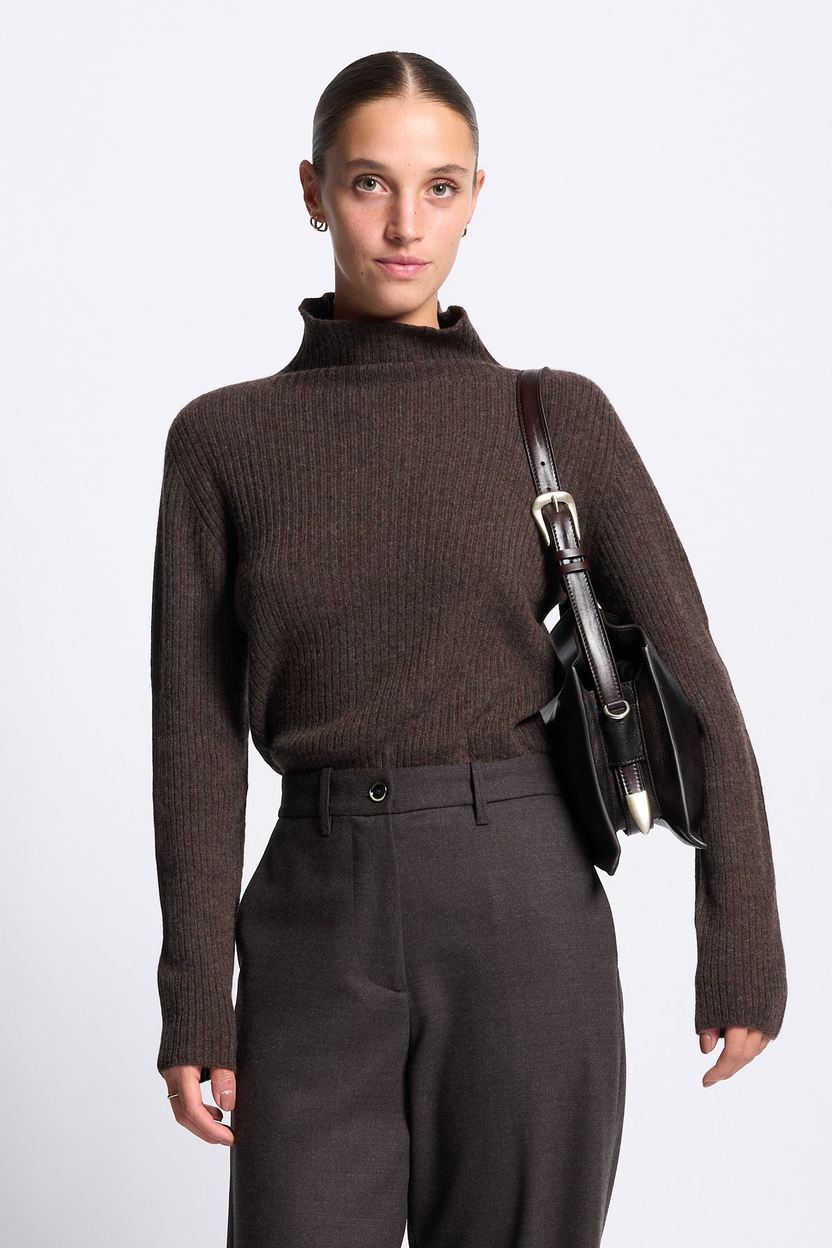 Gran Sasso Lupetto Cashmere Donna a coste marrone-1