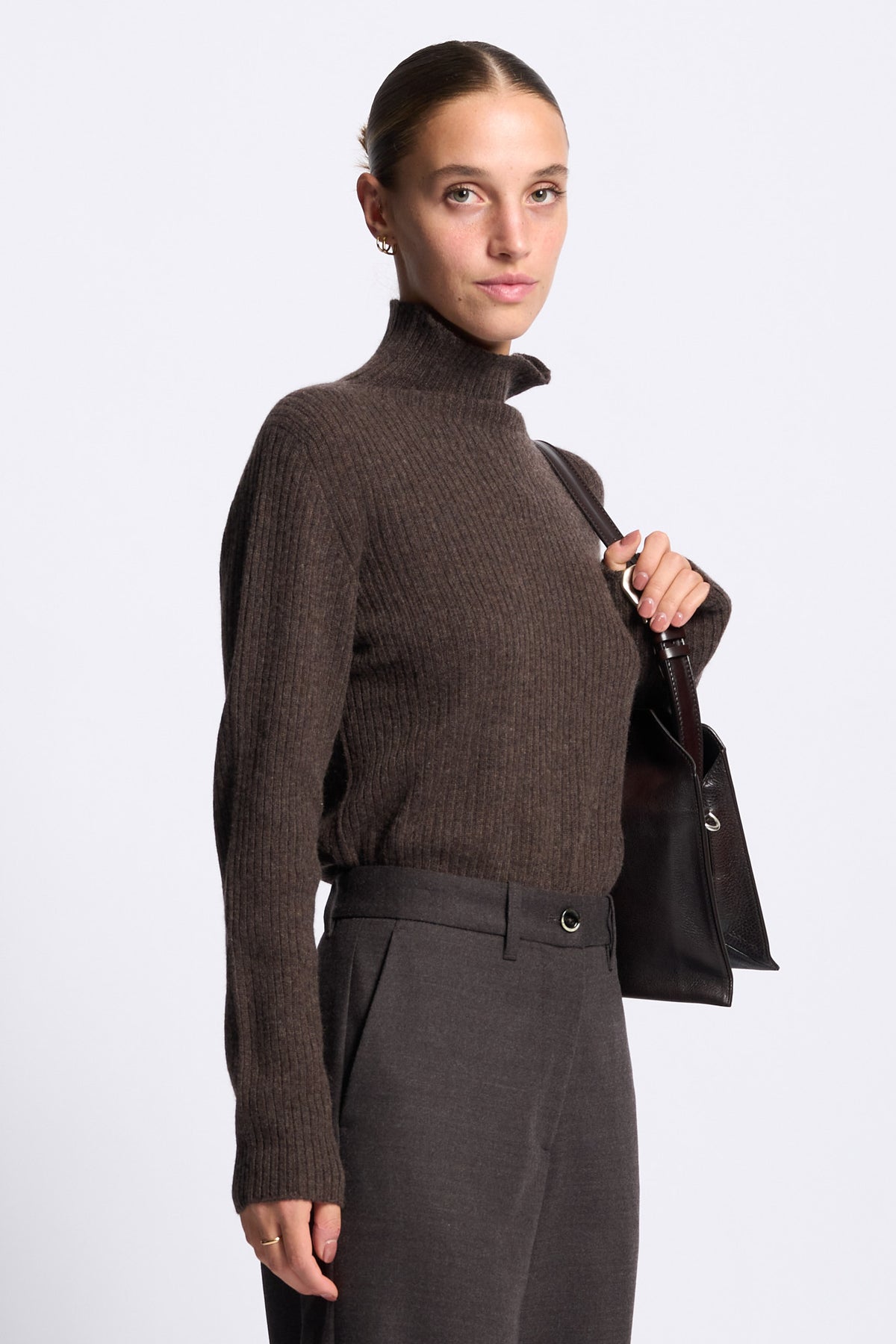 Gran Sasso Lupetto Cashmere Donna a coste marrone-4