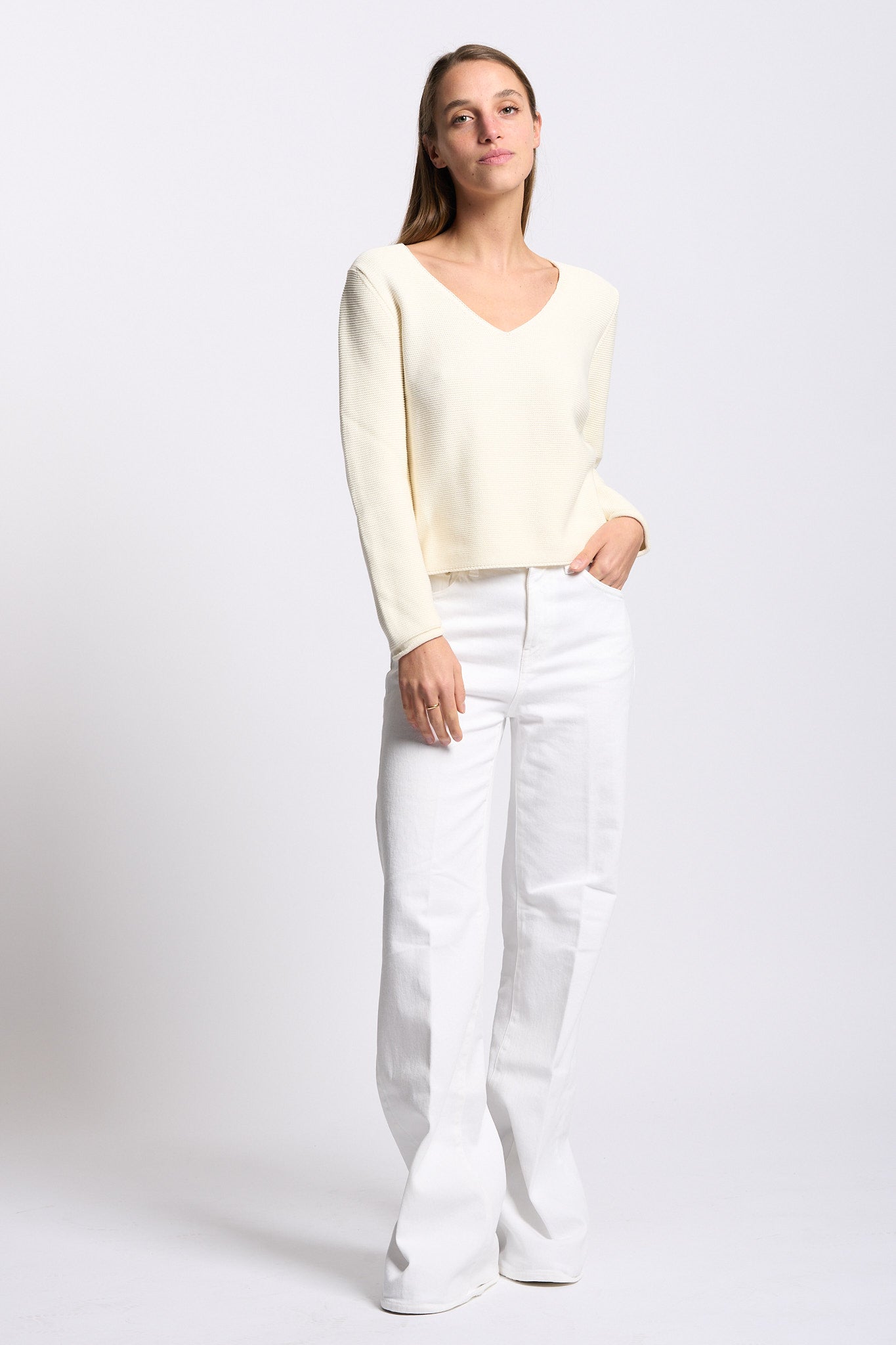 Gran sasso Maglia Scollo V Avorio Donna-3