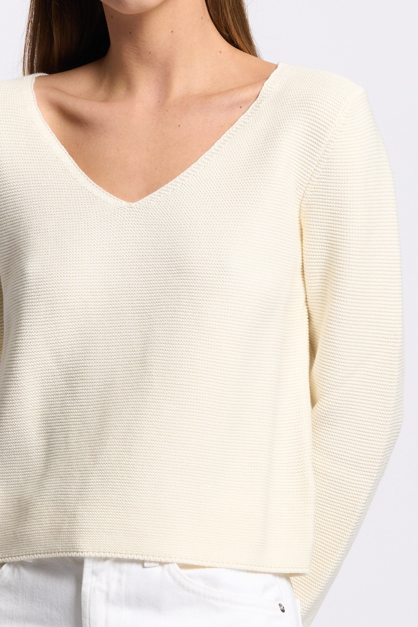 Gran sasso Maglia Scollo V Avorio Donna-5