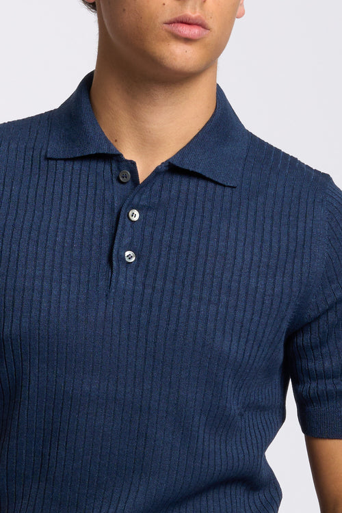 Gran sasso Polo Lino/Cotone Blu Uomo-2