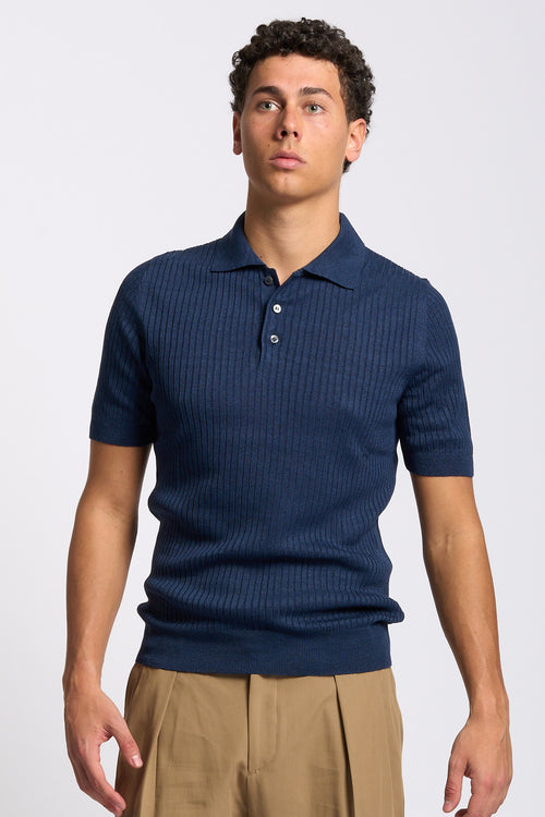 Gran sasso Polo Lino/Cotone Blu Uomo