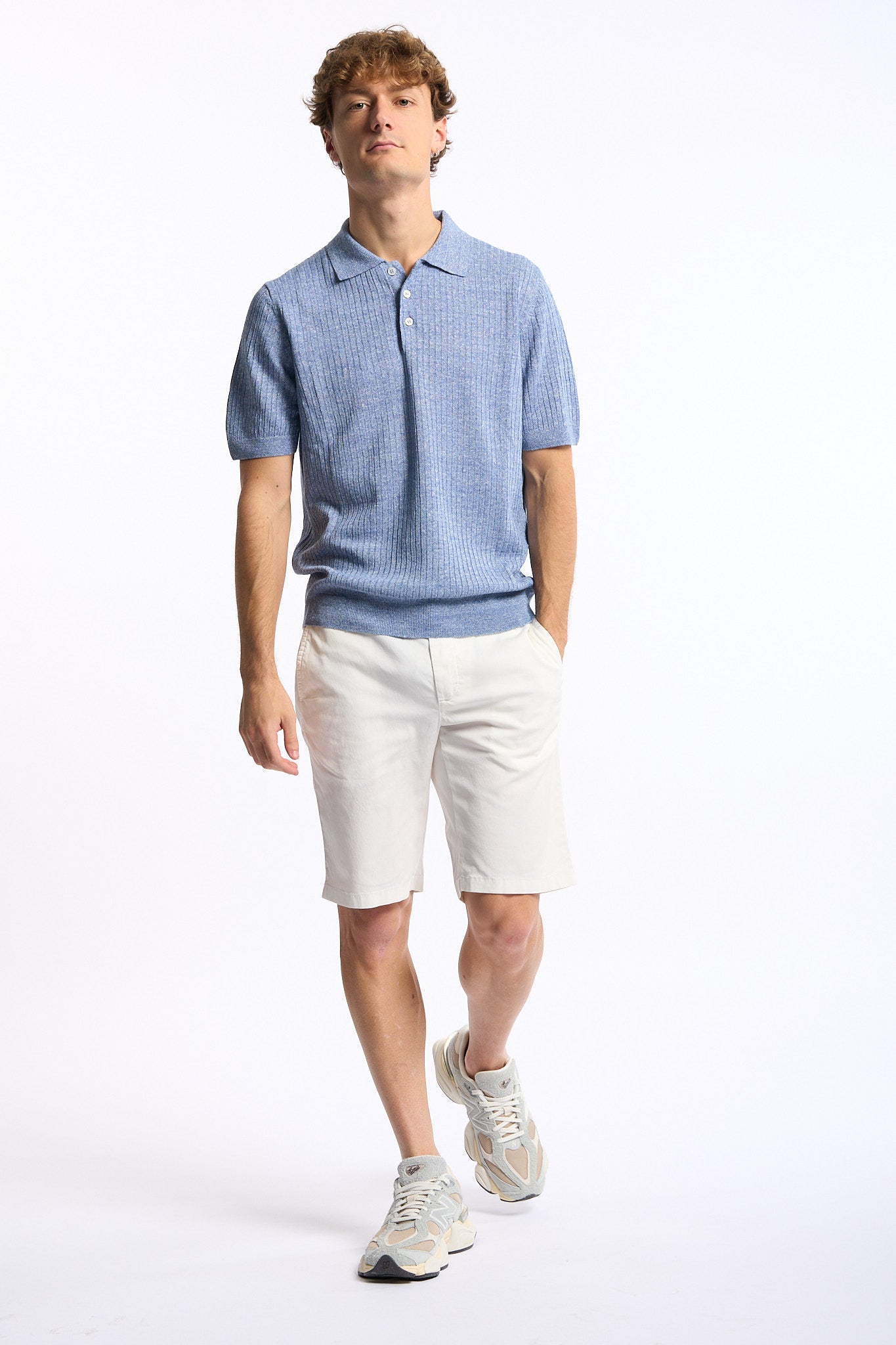 Gran sasso Polo Misto Lino Azzurro Uomo-3