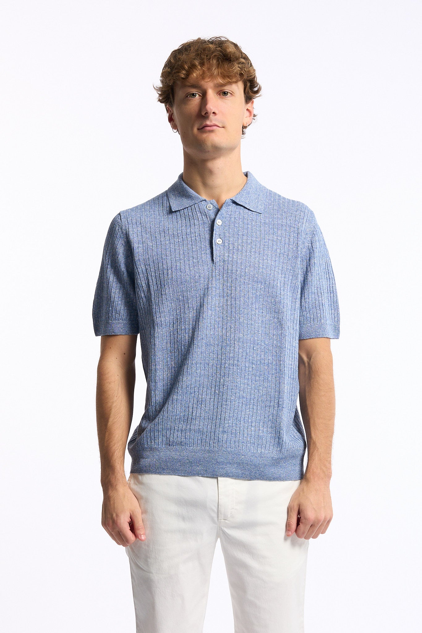 Gran sasso Polo Misto Lino Azzurro Uomo-4