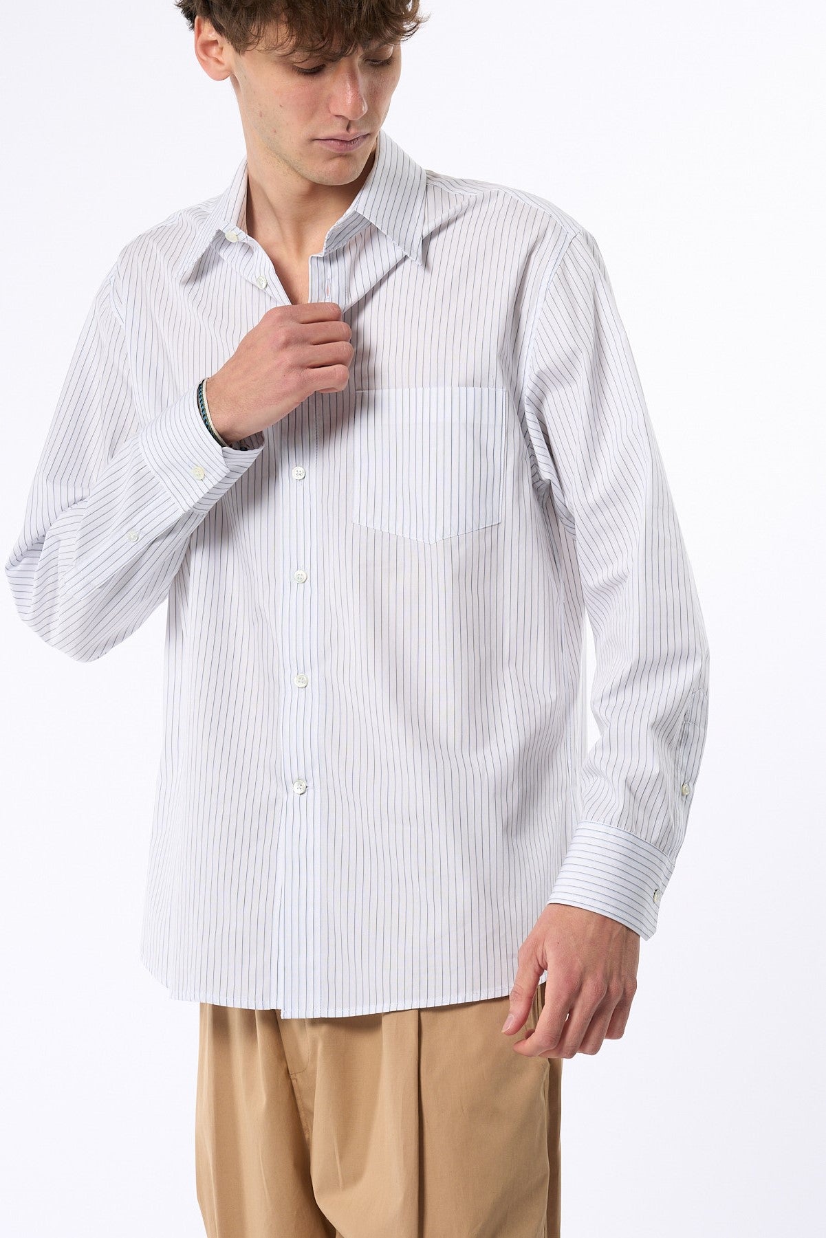 Grifoni Camicia Righe Bianco Uomo-1